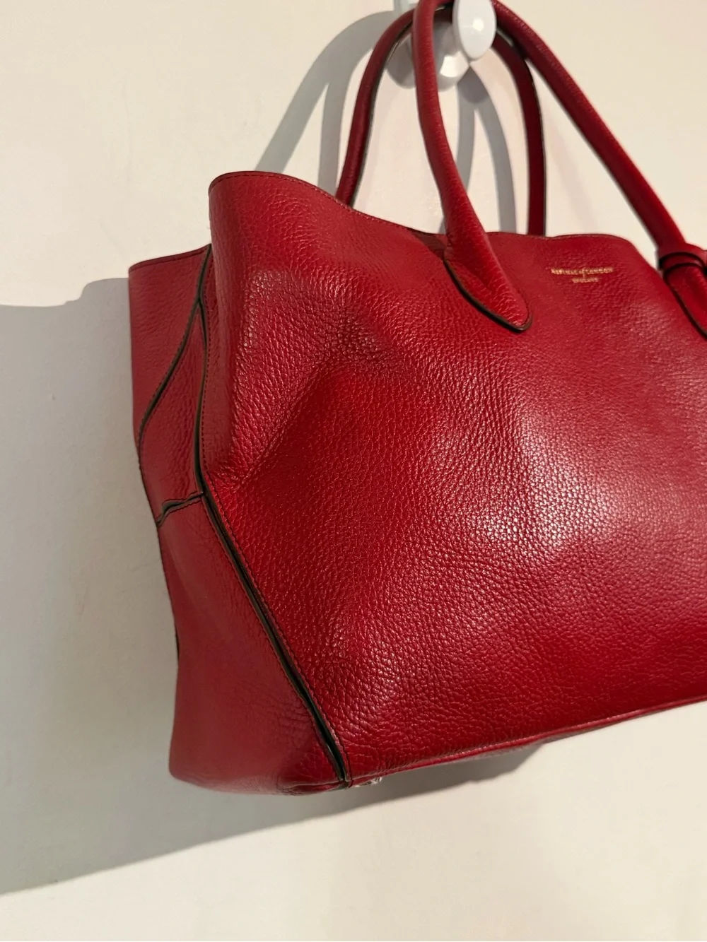 Red Leather Tote with Gold Accent - Women's Everyday Tote